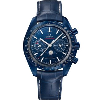 Omega Blue Side Of The Moon Speedmaster Moonphase 44,25 mm, niebieska ceramika na skórzanym pasku 304.93.44.52.03.001