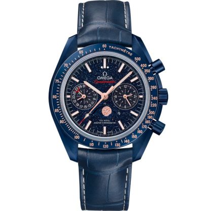 Omega Blue Side Of The Moon Speedmaster Moonphase 44,25 mm, niebieska ceramika na skórzanym pasku 304.93.44.52.03.002