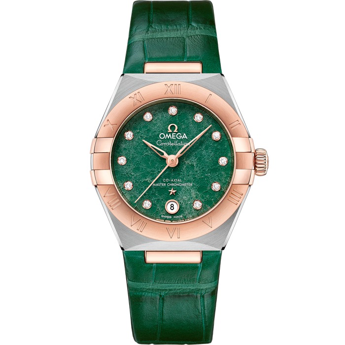 Omega Constellation 29 mm, stal - złoto Sedna™ na skórzanym pasku 131.23.29.20.99.001