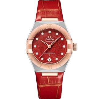 Omega Constellation 29 mm, stal - złoto Sedna™ na skórzanym pasku 131.23.29.20.99.002