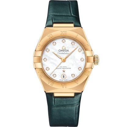 Omega Constellation 29 mm, żółte złoto na skórzanym pasku 131.53.29.20.55.001