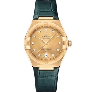 Omega Constellation 29 mm, żółte złoto na skórzanym pasku 131.53.29.20.58.001