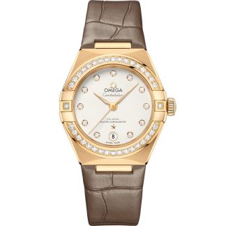 Omega Constellation 29 mm, żółte złoto na skórzanym pasku 131.58.29.20.52.001