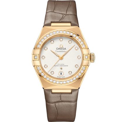 Omega Constellation 29 mm, żółte złoto na skórzanym pasku 131.58.29.20.52.001