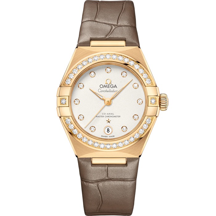Omega Constellation 29 mm, żółte złoto na skórzanym pasku 131.58.29.20.52.001