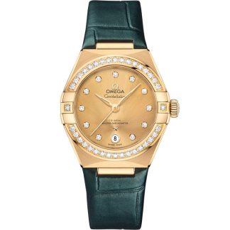 Omega Constellation 29 mm, żółte złoto na skórzanym pasku 131.58.29.20.58.001