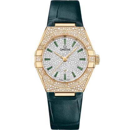 Omega Constellation 29 mm, żółte złoto na skórzanym pasku 131.58.29.20.99.002