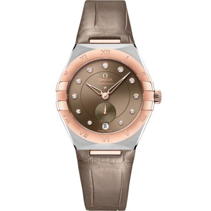 Omega Constellation 34 mm, stal - złoto Sedna™ na skórzanym pasku 131.23.34.20.63.001