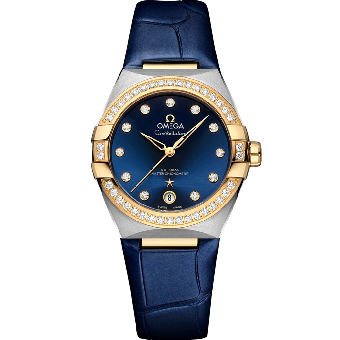 Omega Constellation 36 mm, stal - żółte złoto na skórzanym pasku 131.28.36.20.53.001