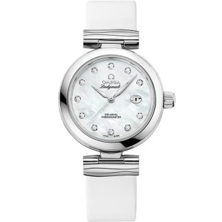 Omega De Ville Ladymatic 34 mm, stalowy na skórzanym pasku 425.32.34.20.55.002