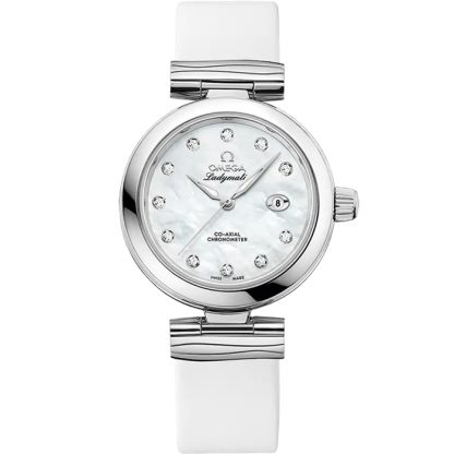 Omega De Ville Ladymatic 34 mm, stalowy na skórzanym pasku 425.32.34.20.55.002