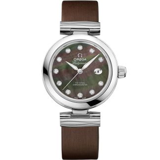 Omega De Ville Ladymatic 34 mm, stalowy na skórzanym pasku 425.32.34.20.57.004