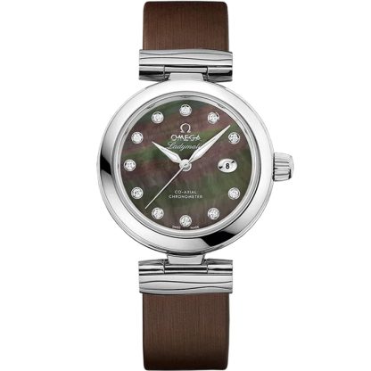 Omega De Ville Ladymatic 34 mm, stalowy na skórzanym pasku 425.32.34.20.57.004