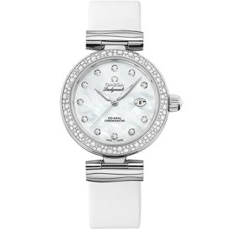 Omega De Ville Ladymatic 34 mm, stalowy na skórzanym pasku 425.37.34.20.55.002