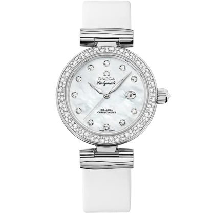 Omega De Ville Ladymatic 34 mm, stalowy na skórzanym pasku 425.37.34.20.55.002