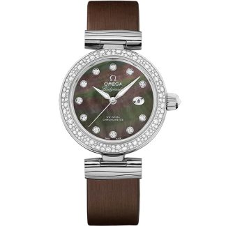 Omega De Ville Ladymatic 34 mm, stalowy na skórzanym pasku 425.37.34.20.57.004