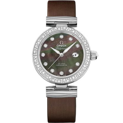 Omega De Ville Ladymatic 34 mm, stalowy na skórzanym pasku 425.37.34.20.57.004