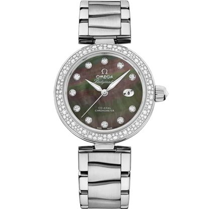Omega De Ville Ladymatic 34 mm, stalowy na stalowym pasku 425.35.34.20.57.004