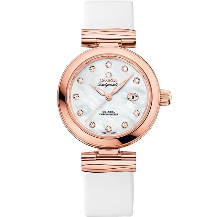 Omega De Ville Ladymatic 34 mm, złoto Sedna™ na skórzanym pasku 425.62.34.20.55.004
