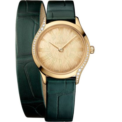 Omega De Ville Mini Trésor 26 mm, złoto Moonshine™ na aligatorze 428.58.26.60.99.002