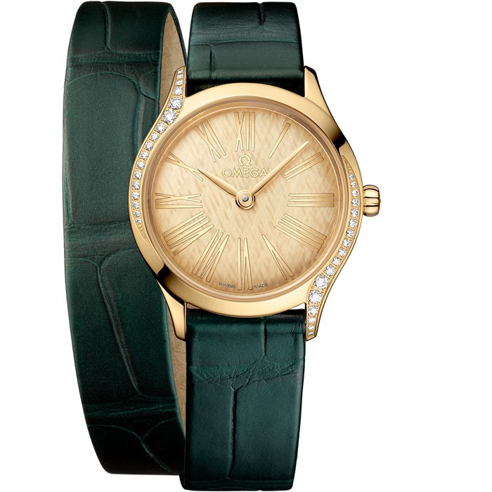 Omega De Ville Mini Trésor 26 mm, złoto Moonshine™ na aligatorze 428.58.26.60.99.002