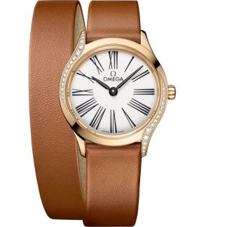 Omega De Ville Mini Trésor 26 mm, złoto Moonshine™ na skórzanym pasku 428.57.26.60.04.005