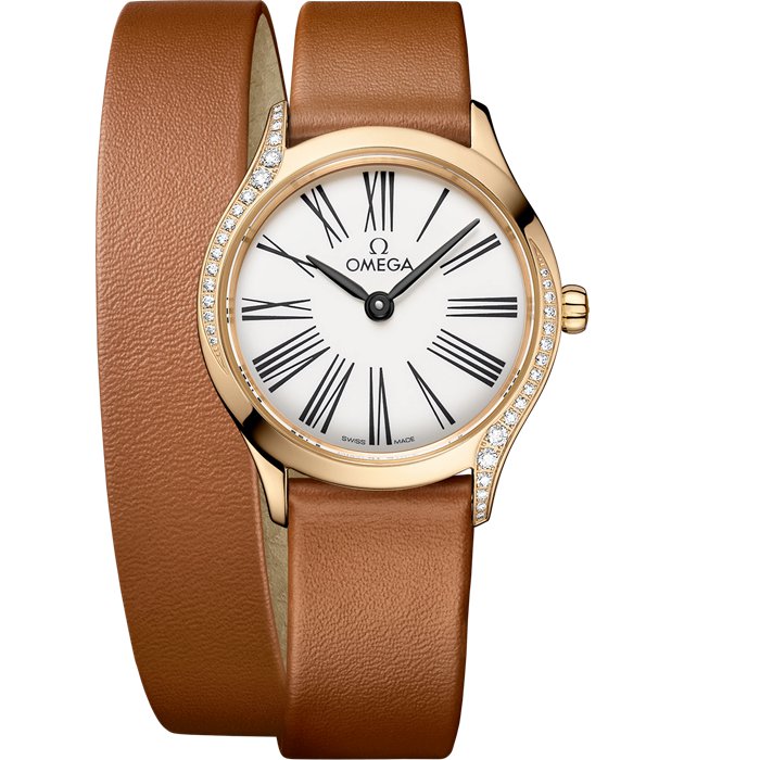 Omega De Ville Mini Trésor 26 mm, złoto Moonshine™ na skórzanym pasku 428.57.26.60.04.005