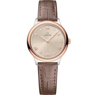 Omega De Ville Prestige 27,5 mm, stal - złoto Sedna™ na skórzanym pasku 434.23.28.60.59.001
