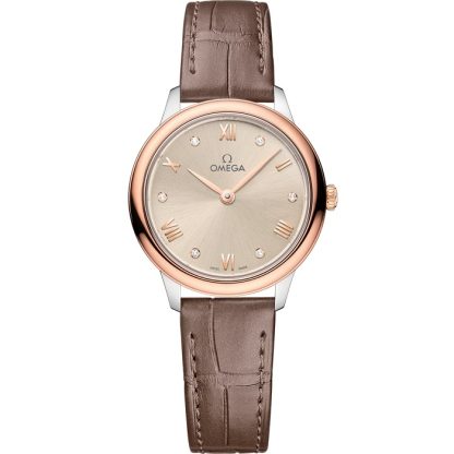 Omega De Ville Prestige 27,5 mm, stal - złoto Sedna™ na skórzanym pasku 434.23.28.60.59.001