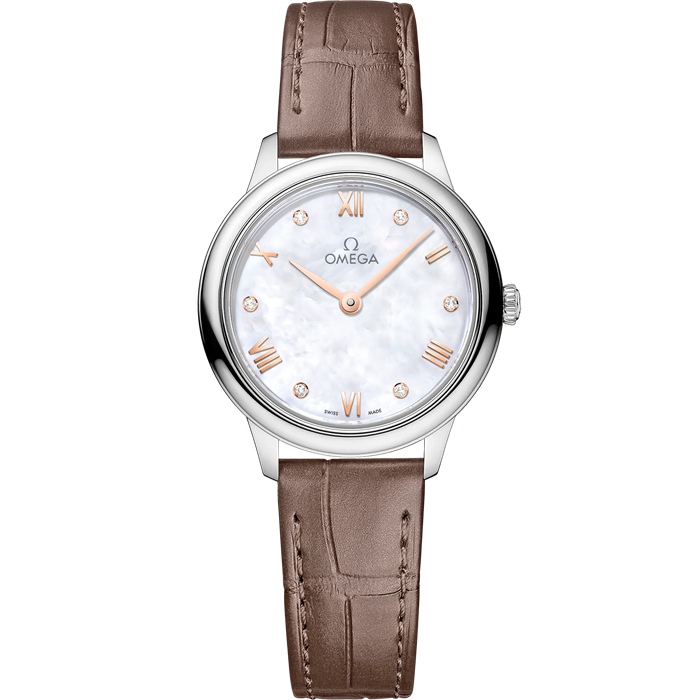 Omega De Ville Prestige 27,5 mm, stalowy na skórzanym pasku 434.13.28.60.55.001