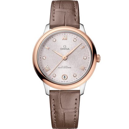 Omega De Ville Prestige 34 mm, stal - złoto Sedna™ na skórzanym pasku 434.23.34.20.52.003