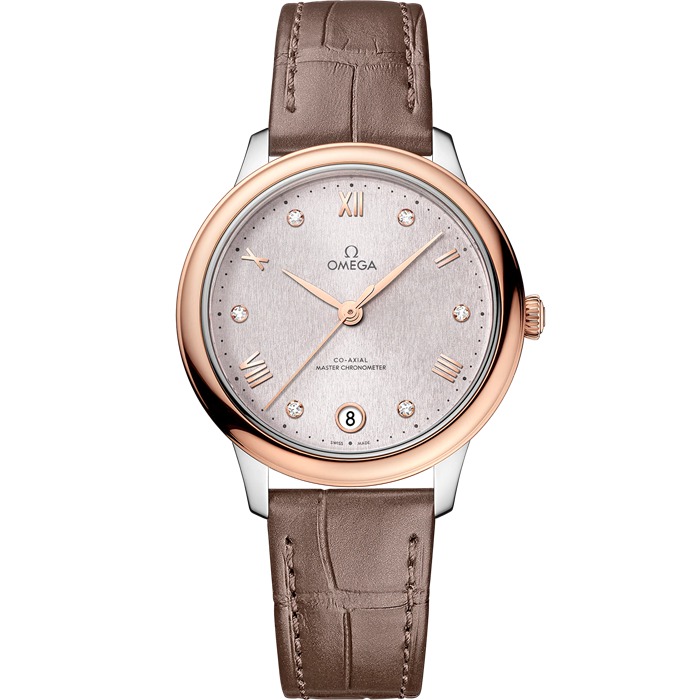 Omega De Ville Prestige 34 mm, stal - złoto Sedna™ na skórzanym pasku 434.23.34.20.52.003