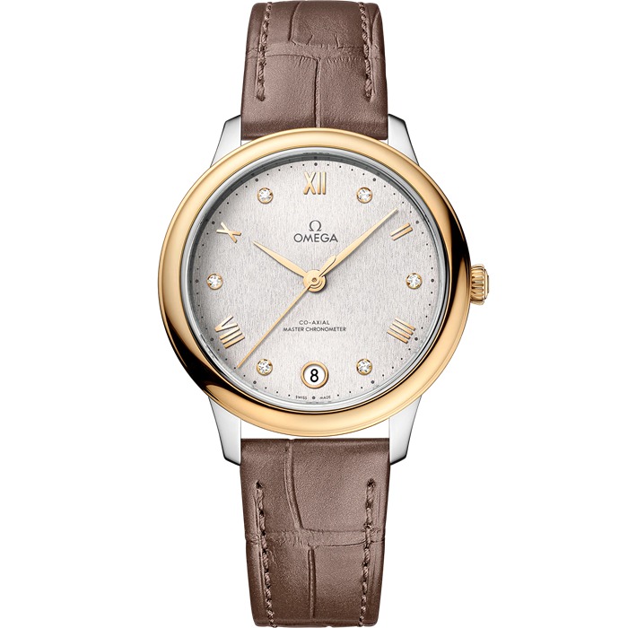 Omega De Ville Prestige 34 mm, stal - żółte złoto na skórzanym pasku 434.23.34.20.52.002