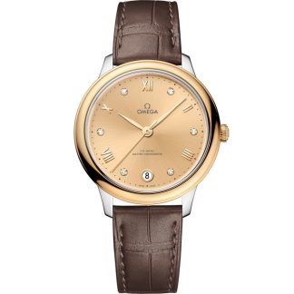 Omega De Ville Prestige 34 mm, stal - żółte złoto na skórzanym pasku 434.23.34.20.58.001