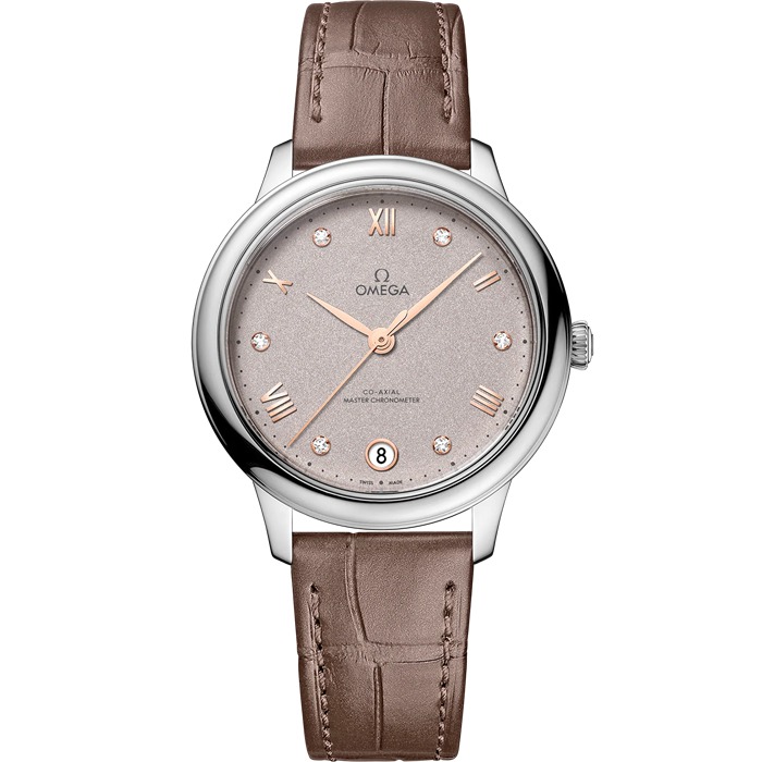 Omega De Ville Prestige 34 mm, stalowy na skórzanym pasku 434.13.34.20.52.002
