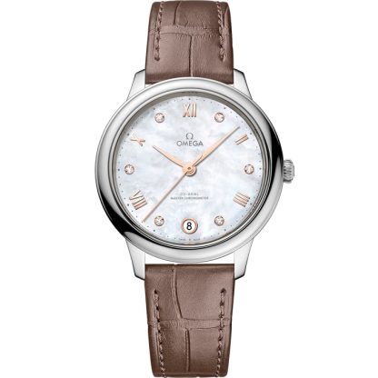 Omega De Ville Prestige 34 mm, stalowy na skórzanym pasku 434.13.34.20.55.001