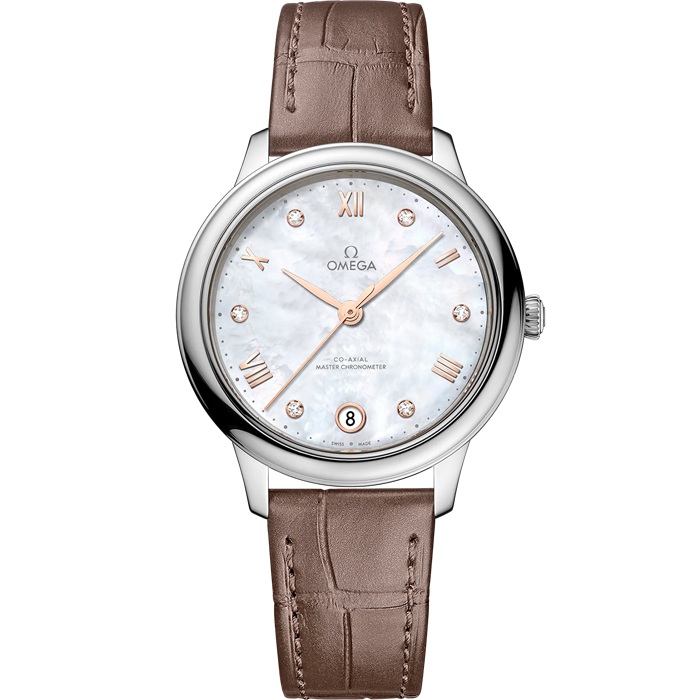 Omega De Ville Prestige 34 mm, stalowy na skórzanym pasku 434.13.34.20.55.001