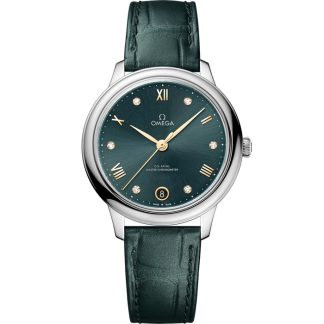Omega De Ville Prestige 34 mm, stalowy na skórzanym pasku 434.13.34.20.60.001