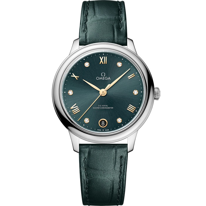 Omega De Ville Prestige 34 mm, stalowy na skórzanym pasku 434.13.34.20.60.001