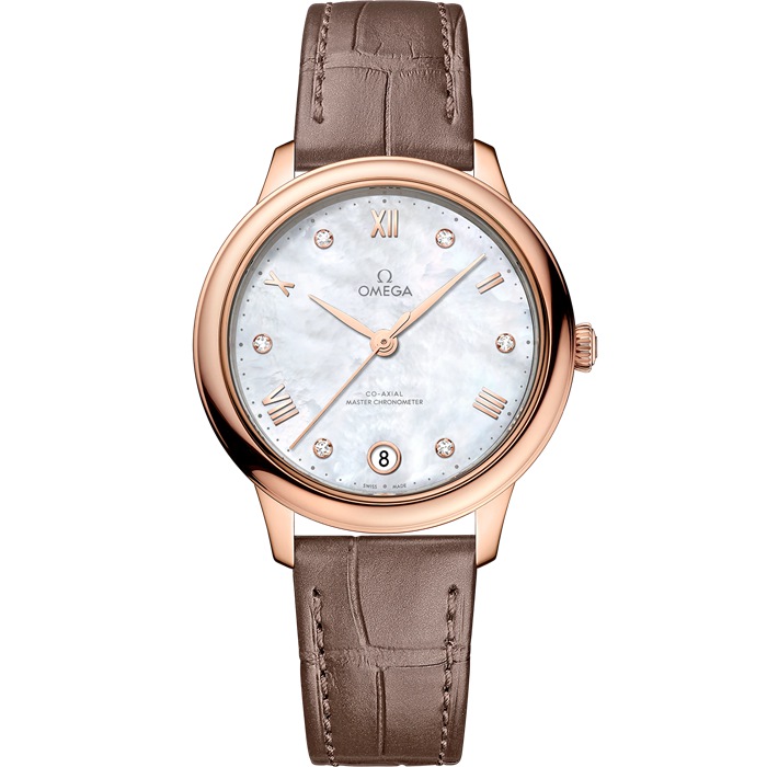 Omega De Ville Prestige 34 mm, złoto Sedna™ na skórzanym pasku 434.53.34.20.55.001