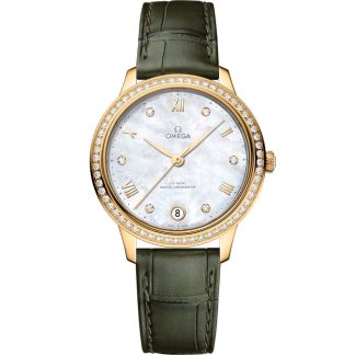Omega De Ville Prestige 34 mm, żółte złoto na skórzanym pasku 434.58.34.20.55.002