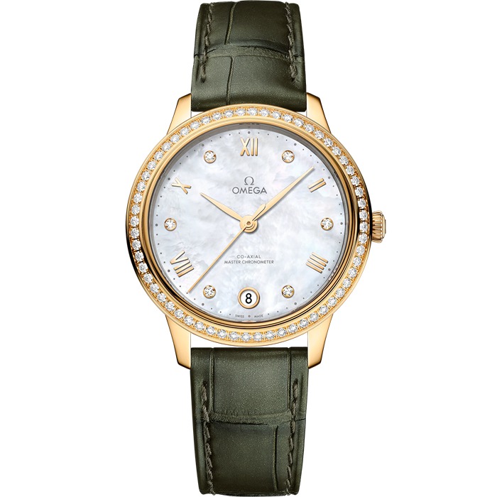 Omega De Ville Prestige 34 mm, żółte złoto na skórzanym pasku 434.58.34.20.55.002