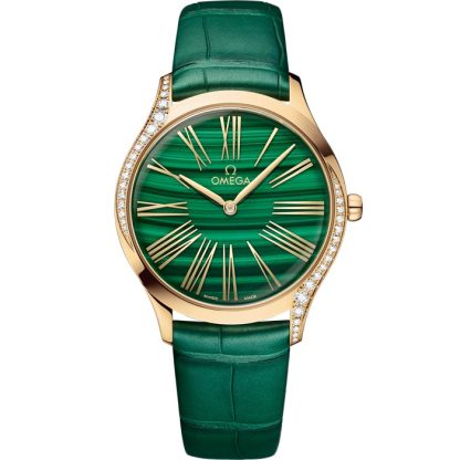Omega De Ville Trésor 36 mm, złoto Moonshine™ na skórzanym pasku 428.58.36.60.99.001