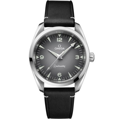 Omega New Seamaster Railmaster 38 mm, stalowy na skórzanym pasku 235.12.38.20.06.001