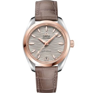 Omega Seamaster Aqua Terra 150M 34 mm, stal - złoto Sedna™ na skórzanym pasku 220.23.34.20.06.001
