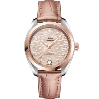 Omega Seamaster Aqua Terra 150M 34 mm, stal - złoto Sedna™ na skórzanym pasku 220.23.34.20.59.001