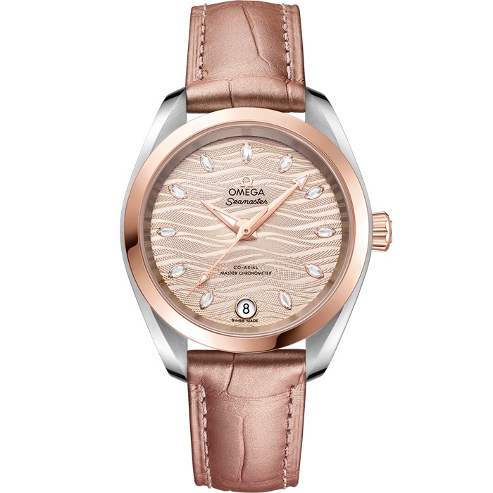 Omega Seamaster Aqua Terra 150M 34 mm, stal - złoto Sedna™ na skórzanym pasku 220.23.34.20.59.001