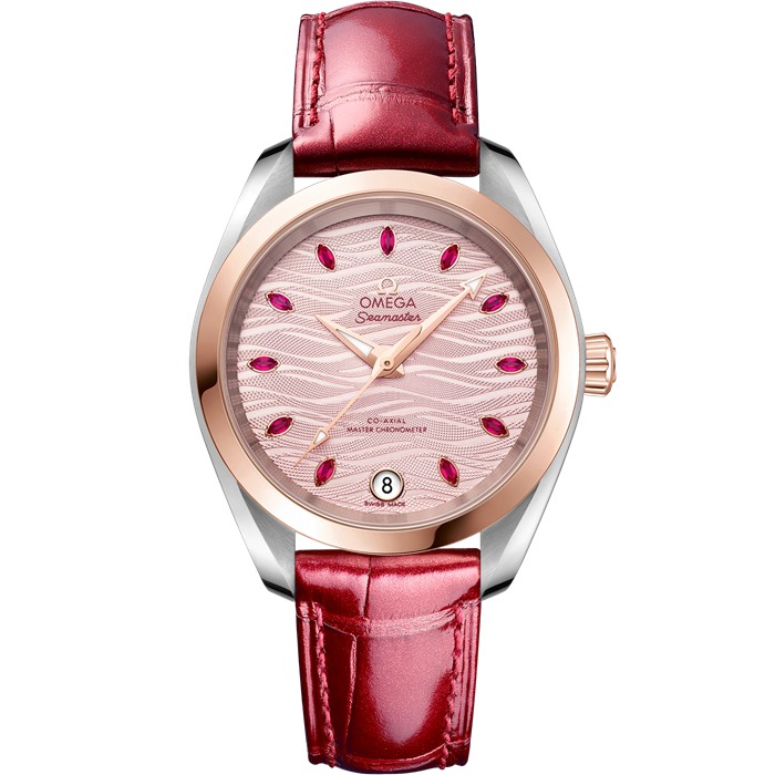 Omega Seamaster Aqua Terra 150M 34 mm, stal - złoto Sedna™ na skórzanym pasku 220.23.34.20.60.001