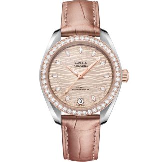 Omega Seamaster Aqua Terra 150M 34 mm, stal - złoto Sedna™ na skórzanym pasku 220.28.34.20.59.001