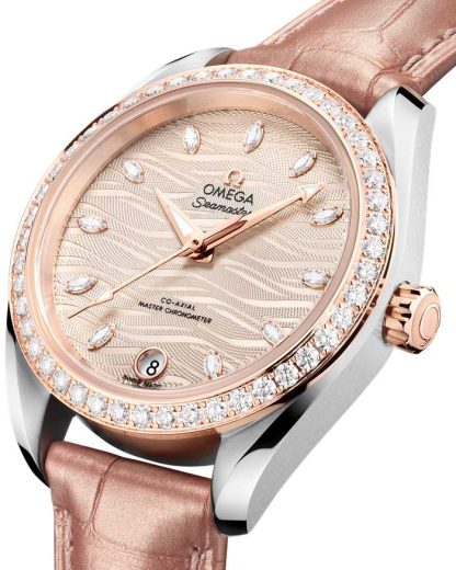 Omega Seamaster Aqua Terra 150M 34 mm, stal - złoto Sedna™ na skórzanym pasku 220.28.34.20.59.001 - obrazek 4